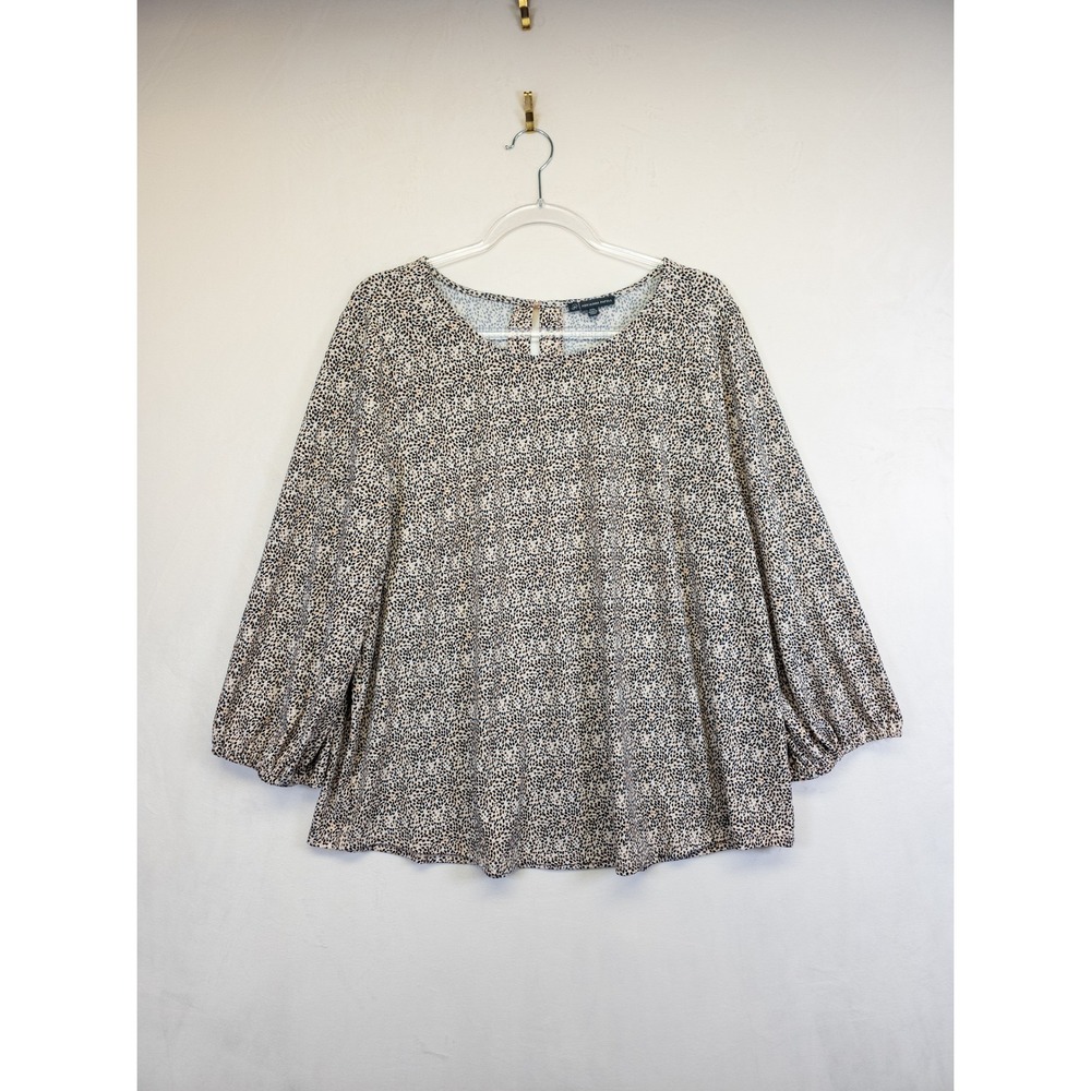 Adrianna Papell Blouse Womens 2X Beige Leopard Boho Coastal Chic Resort Plus Mod - Picture 2 of 14